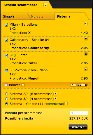 sistema yankee scommesse